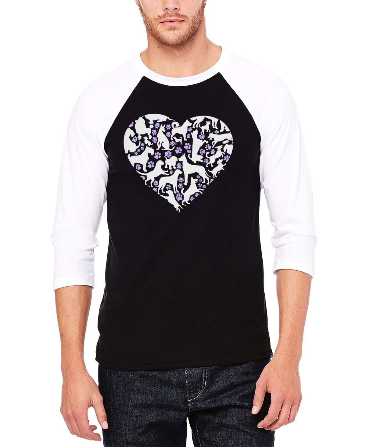 La Pop Art Men's Raglan Baseball Word Art Heart Notes T-shirt
