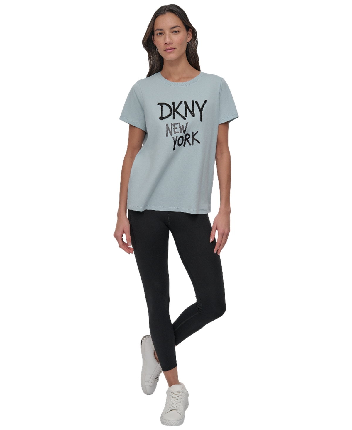 Dkny Women's Rhinestone Graffiti Relaxed Fit Round Neck T-shirt