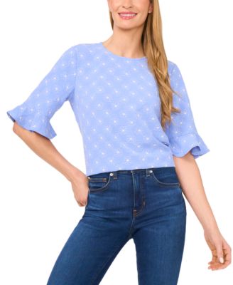 CeCe - Women's Embroidered Elbow-Sleeve Top