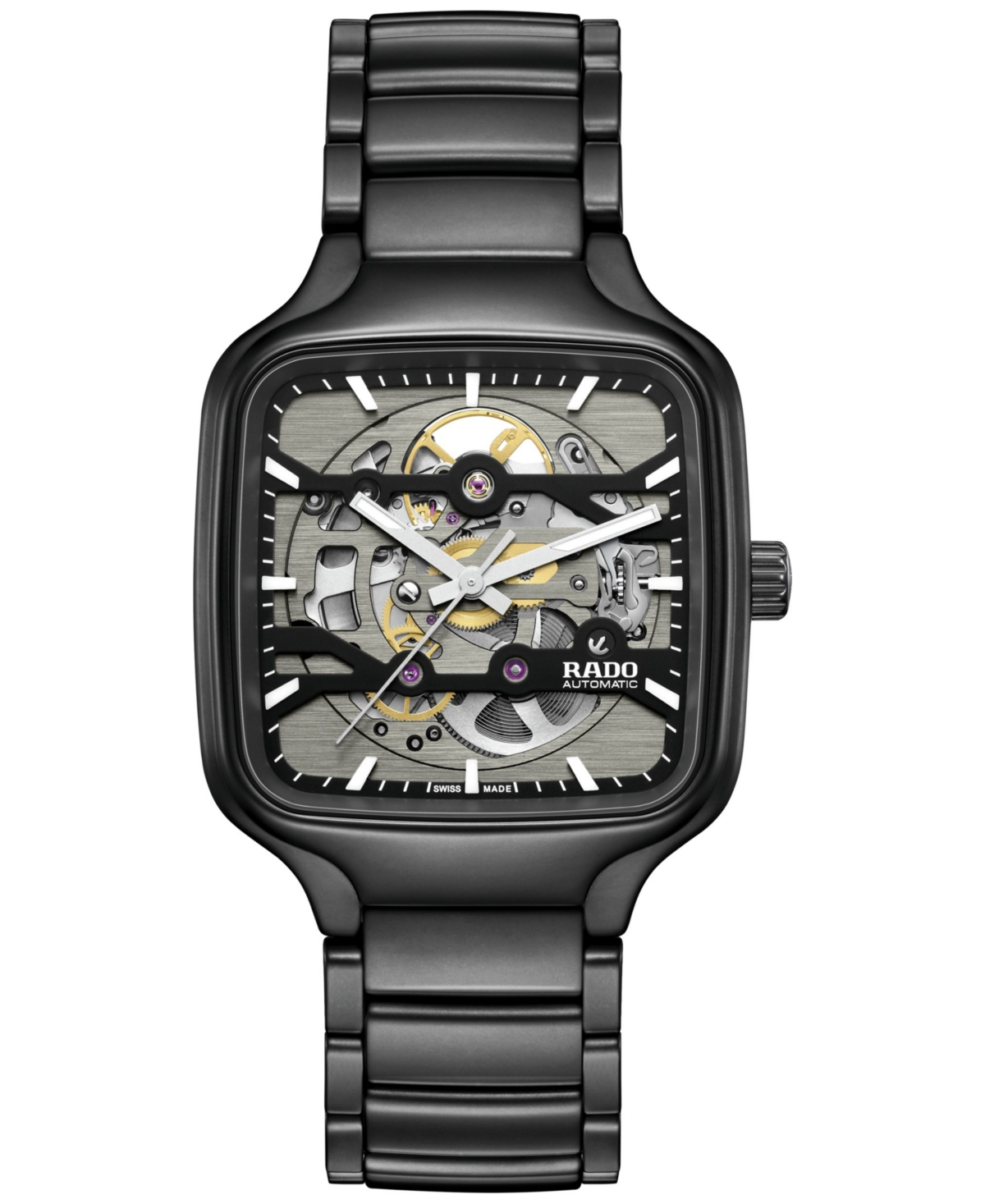 Unisex Swiss Automatic True Square Black High Tech Ceramic Bracelet Watch 38mm - Black