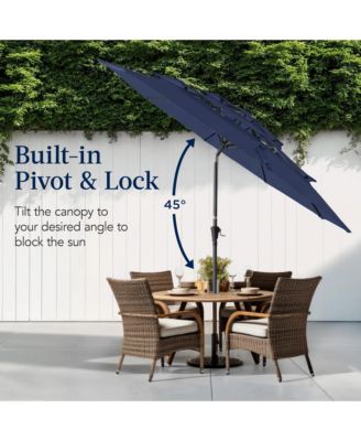 10ft 3-Tier Patio Umbrella, Market Sun Shade w/ Tilt Adjustment, Easy Crank