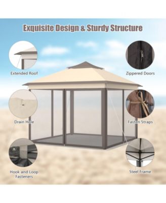 2-Tier Pop-Up Gazebo Tent Portable Canopy Shelter Carry Bag Mesh-Brown