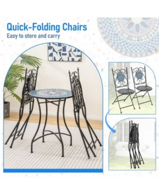 Set of 2 Mosaic Chairs for Patio Metal Folding Chairs-Multicolor