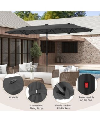 13FT Double-sided Patio Umbrella with Solar Lights for Garden Pool Backyard-Gray