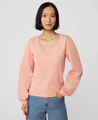 Women's Supima Interlock Scoop Neck Blouson Sleeve Top