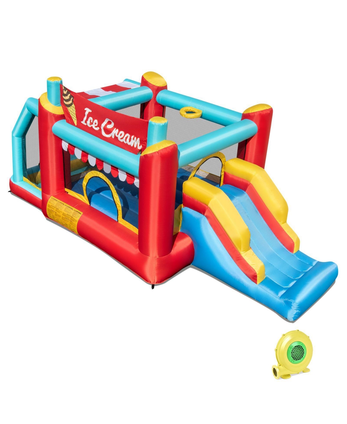 5-in-1 Ice Cream Inflatable Bounce House with Ball Pit and Slide with 480W Blower - Red