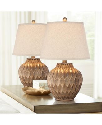 Modern Accent Table Lamps 22" High Set of 2 Warm Bronze Geometric Urn Tapered Drum Shade for Living Room Family Bedroom Office