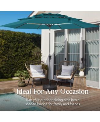 10ft 3-Tier Patio Umbrella, Market Sun Shade w/ Tilt Adjustment, Easy Crank