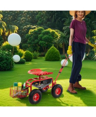 Heavy Duty Garden Cart with Tool Tray and 360 Swivel Seat