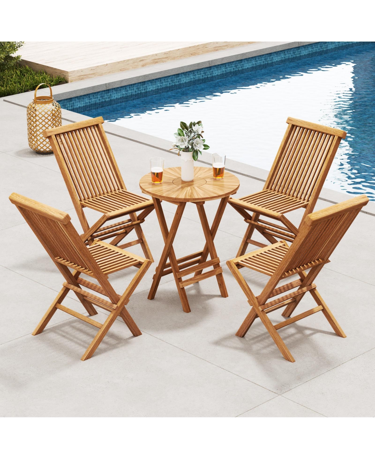 Outdoor Teak Wood Chairs Set of 2 with Slatted Seat and Backrest