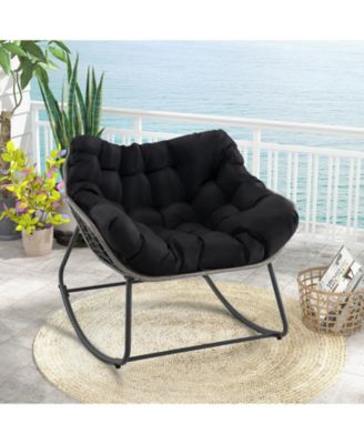 Outdoor Rocking Chair Oversized Patio PE Wicker Egg Chair with Cushion