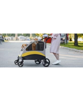 Large Dog Stroller for 2 Dogs Foldable Pet Travel Carrier Zipper Divider 4 Wheels
