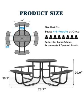 Round Outdoor Steel Picnic Table 46" with umbrella pole