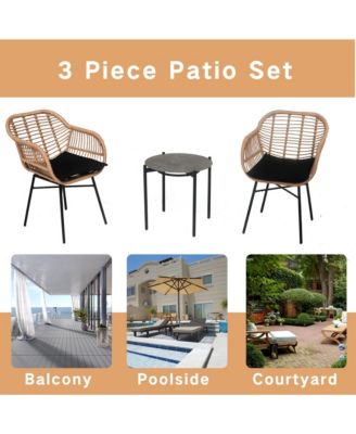 3 Pieces Of Luxury Outdoor Wicker Furniture ,Patio Bistro Style Table And Chair Combination,Weather-resistant PE Wicker Weave