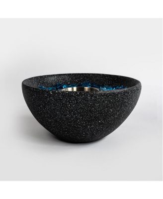 Black Tabletop Fire Pit Portable Ethanol Fireplace Indoor Outdoor Concrete Fire Bowl with Glass Beads