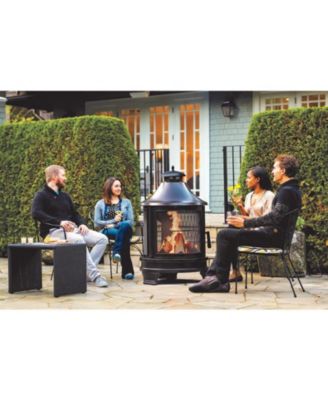 Metal Outdoor Garden 2-in-1 Heating Stove Fireplace Fire Pit with Rotatable and Removable Cooking Stove Rack