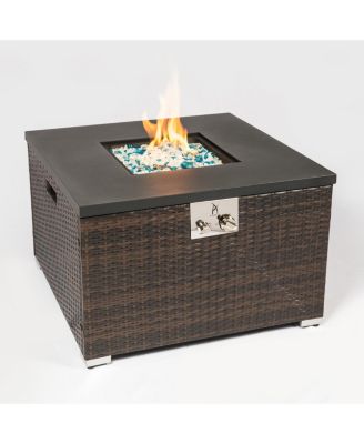 Square Wicker 20 in. Fire Pit Table with Extension