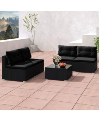 5-Piece Outdoor Patio Furniture Set with Cushions and Coffee Table-Black