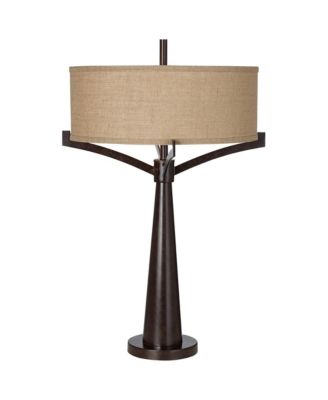 Tremont Modern Mid Century Table Lamps 31 1/2" Tall Set of 2 Rich Bronze Iron Burlap Fabric Drum Shade for Bedroom Living Room