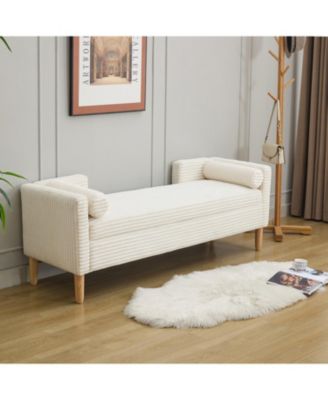 Corduroy Storage Bench with Armrests & Pillows - Ivory