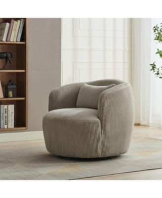 Single Piece  Metal 34" Wide Corduroy Swivel Barrel Chair with Pillow