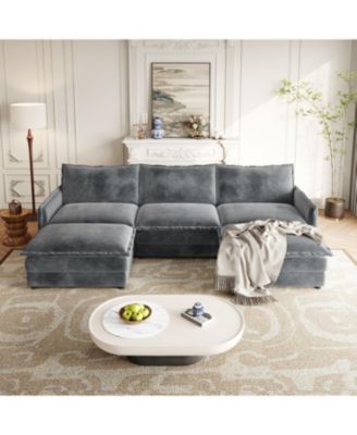 Streamdale Corduroy 3-Seater Cloud Couch with Footrests & Cushions