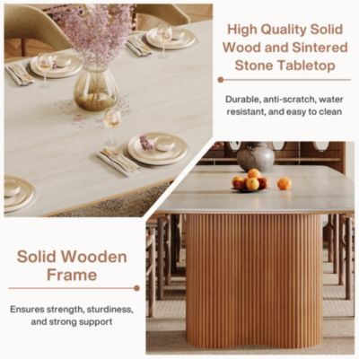 1 Pc Sintered Stone Dining Table 78.7 Inch Seats 8–10 Rectangular Solid Wood Legs Mid-Century Kitchen Dining Room Table