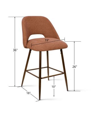  Set of 4  Textured Fabric, Walnut-Finished Metal  Curved Backrest, Padded Seat, Footrest Counter Height Stools