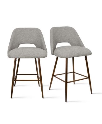  Set of 4  Textured Fabric, Walnut-Finished Metal  Curved Backrest, Padded Seat, Footrest Counter Height Stools