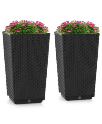 Set of 2 Outdoor Wicker Flower Pot with Drainage Hole for Porch Balcony