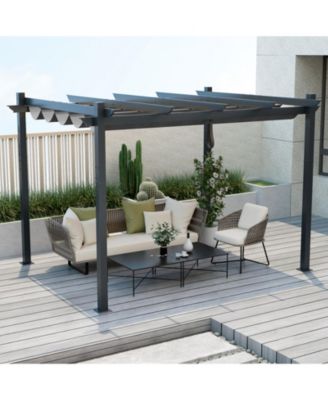 10 x 12 Feet Outdoor Aluminum Retractable Pergola Canopy Shelter Grape Trellis-Gray