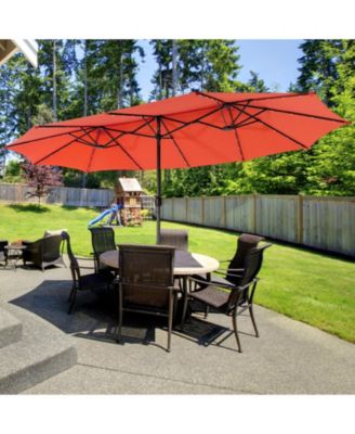 15 Feet Twin Patio Umbrella with 48 Solar LED Lights-Orange