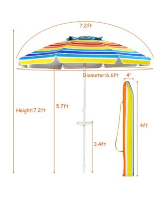 7.2 Feet Portable Outdoor Beach Umbrella with Sand Anchor and Tilt Mechanism-Multicolor