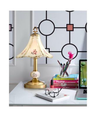 Flower Traditional Vintage Accent Table Lamp 16" High Polished Brass Gold Metal Floral Etched Glass Shade Touch On Off Decor for Bedroom House Bedside Nightstand Home Office - Regency Hill