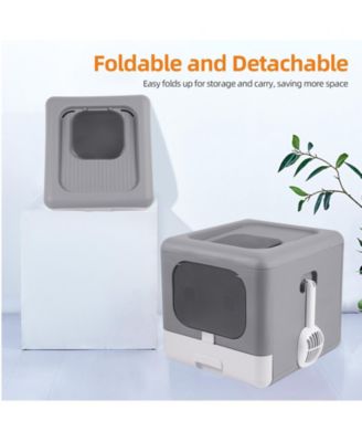 Cats Litter Box  Detachable Top & Slide-Out Tray With Scoop