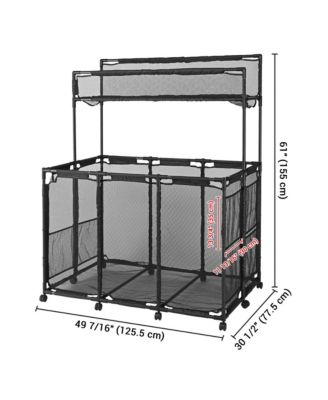 Rolling Mesh Pool Storage Bin Floats Toys Organzier Metal Frame 10 Wheels Double Decker with Blue Mesh Replacement Net Combo