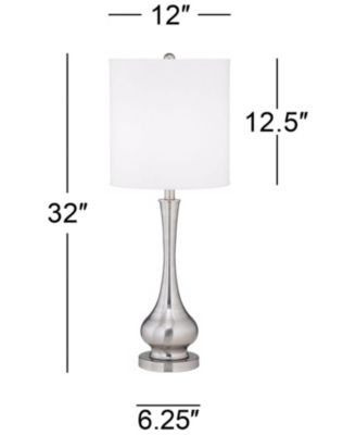 32" Tall Gourd Large Modern End Table Lamps Set of 2 Silver Brushed Steel Finish Metal Living Room Bedroom