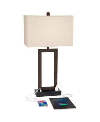 Todd Modern Table Lamps 30" Tall Set of 2 Bronze with USB and AC Power Outlet in Base Oatmeal Shade for Bedroom Living Room Bedside Desk