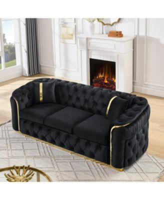 90.6" Velvet Button Tufted Chesterfield Sofa