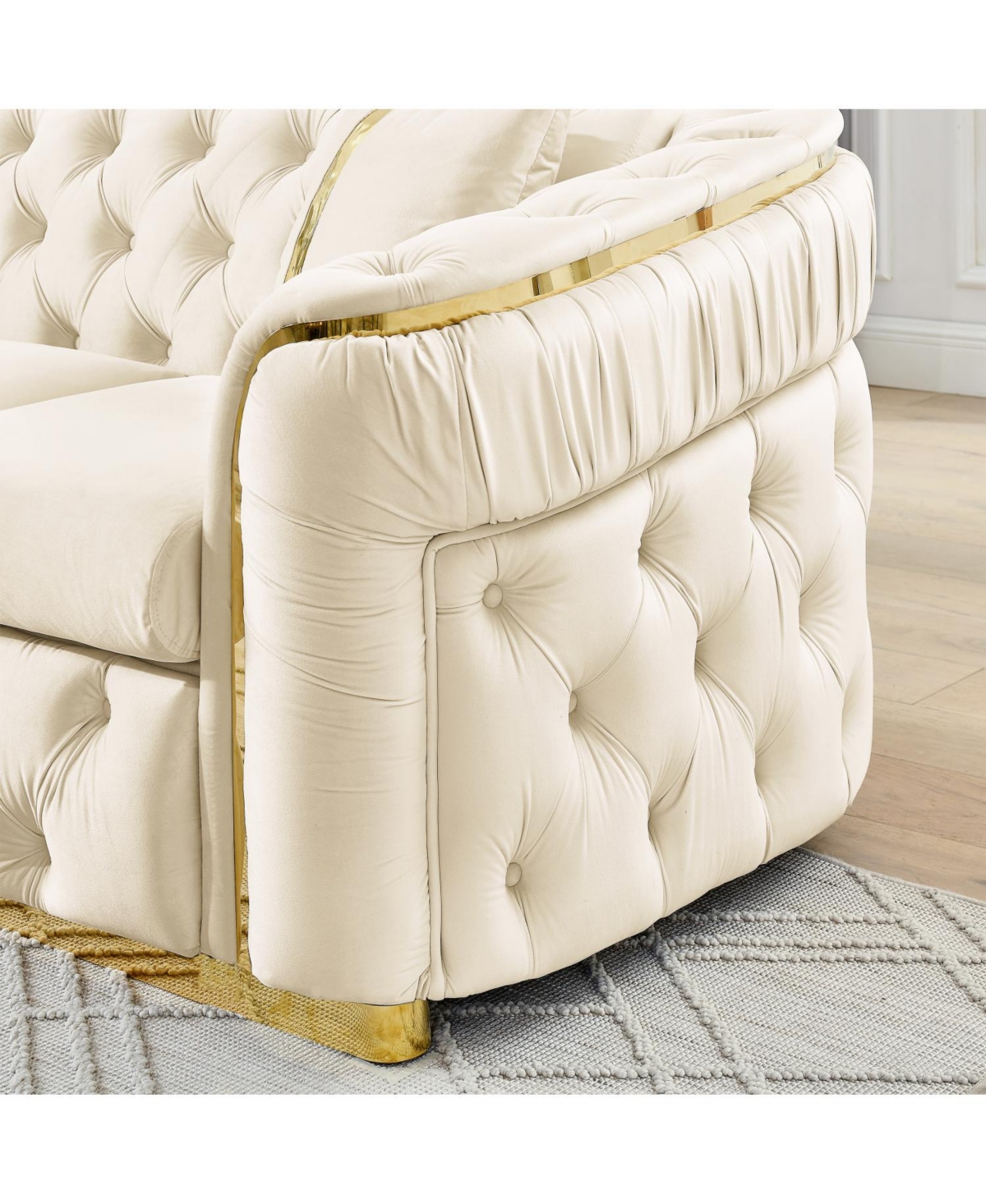 Streamdale 90" Velvet Tufted Chesterfield Sofa - Beige