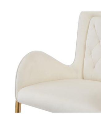 28.75inch Counter Height Bar Stools Set of 2, Bar Height Arm Chairs, Velvet Fabric Stools with Golden Legs and Footrests, White