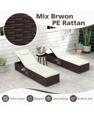 Outdoor PE RattanChaise Lounge with 6-level Backrest-Off White