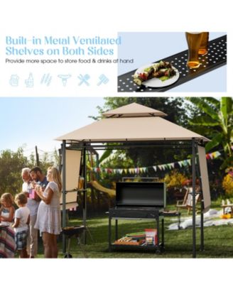 13.5 x 4 Feet Patio BBQ Grill Gazebo Canopy with Dual Side Awnings-Beige