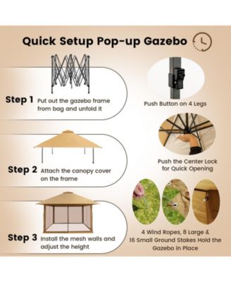 13 x 13 Feet Pop-up Instant Canopy Tent with Mesh Sidewall-Coffee