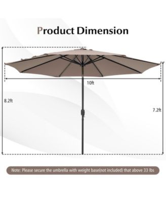 10 Feet Outdoor Patio Umbrella with Tilt Adjustment and Crank