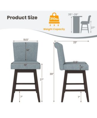 27 Inch Counter Height Bar Chairs with Rubber Wood Legs Set of 2