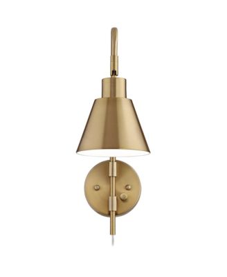  Set of 2 Brass Plug-in Light Fixture Tapered Metal Shade Marybel Modern Swing Arm Wall Lamps