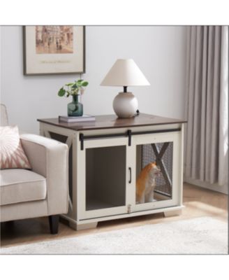 Farmhouse Dog Crate with Sliding Barn Door and Flip-Top