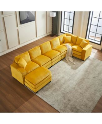 Streamdale Modern U-Shaped 6-Seat Sectional Sofa with Ottoman and Pillows