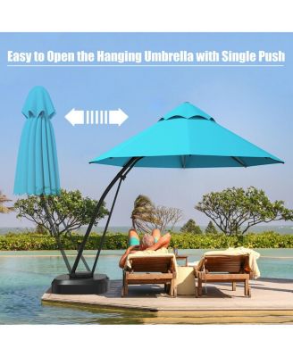 11 Feet Outdoor Cantilever Hanging Umbrella with Base and Wheels-Turquoise